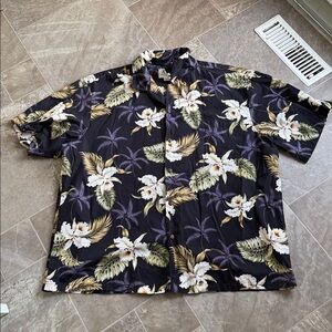 Vintage black/plum hibiscus floral tropical KYS Hawaiian vintage shirt XXL 100%